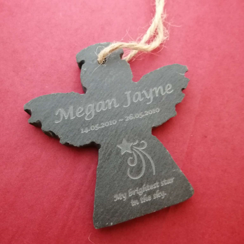 Slate Angel engraved Christmas tree decoration